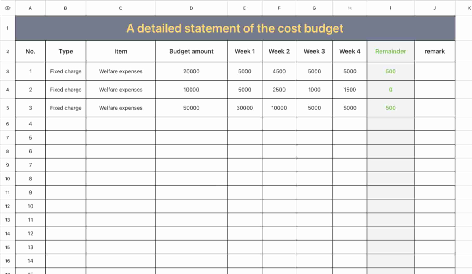 A detailed statement of the cost budget